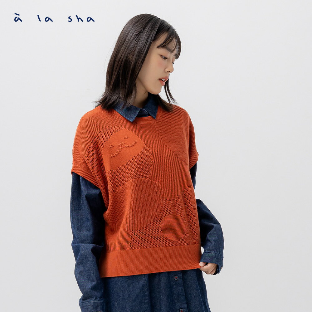 a la sha 抹茶Q咪紋理針織五分上衣