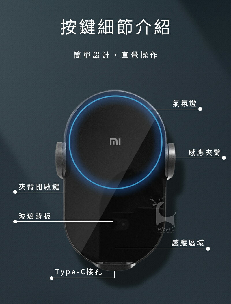 小米車用無線充電手機支架 無線充電架 20w快充 出風口車架 手機支架 導航車架 自動感應支架 車載手機充電器 7