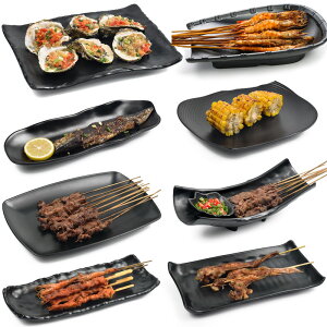 日式黑色燒烤盤子密胺塑料創意火鍋店配菜盤韓式烤肉碟子商用餐具