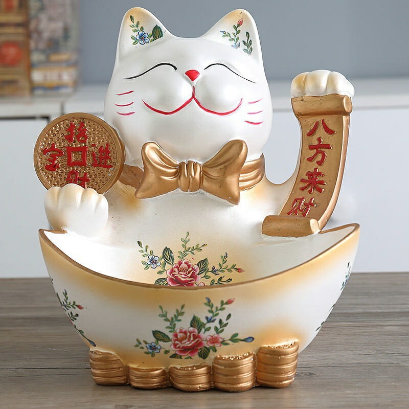 收納擺件 鑰匙收納擺件 玄關擺件 玄關收納 創意招財貓收納門口玄關鞋櫃鑰匙收納鹿擺件客廳桌面遙控器收納盒