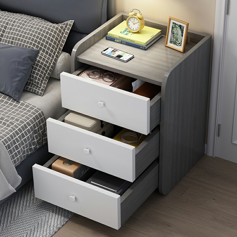【限時折扣】床頭柜帶鎖現代簡約臥室小型床邊置物柜家用簡易床邊儲物柜置物架