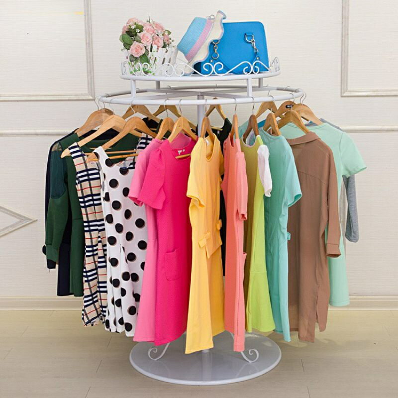 鐵藝童裝店貨架服裝架衣架展示架鐵藝圓形旋轉中島架落地式陳列架