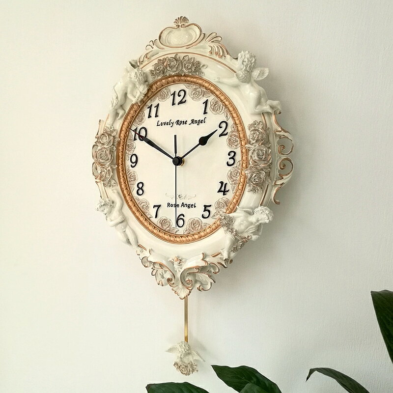 歐式田園藝術掛鐘客廳天使臥室墻面掛表裝飾靜音創意樹脂壁鐘熱賣