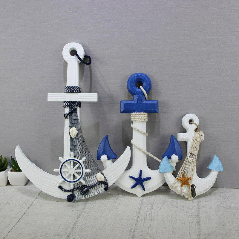 地中海風格船錨裝飾掛鉤玄關創意船鐵錨鑰匙鉤海洋風小掛勾裝飾品