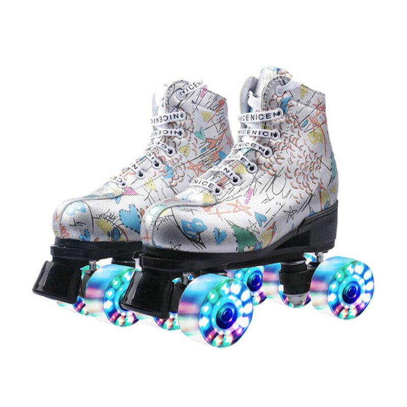 溜冰鞋 直排輪鞋 涂鴉溜冰鞋 成年雙排滑輪旱冰鞋 四輪四個輪滑冰鞋 溜冰場專用輪滑鞋