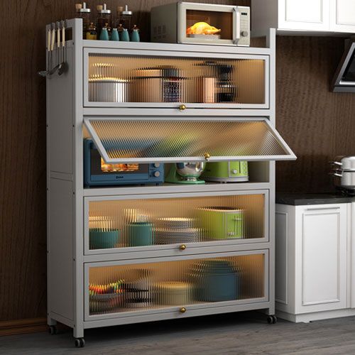 帶門廚房多功能置物櫃落地多層儲物櫃儲物微波爐烤箱收納櫥碗櫃子