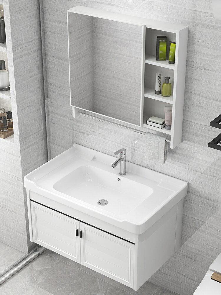 北歐風衛浴浴室柜組合現代簡約洗手盆陶瓷一體洗臉盆衛生間洗漱臺/洗手盆/洗臉盆/洗漱盆/陶瓷盆/浴室盆/鏡櫃洗手盆一體式