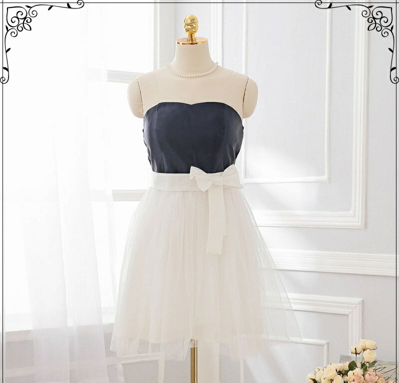 中大尺碼*甜心抹胸可拆式蝴蝶結蓬蓬小禮服/零碼出清不退[3377-S]灰姑娘-特價款式 不附透明肩帶