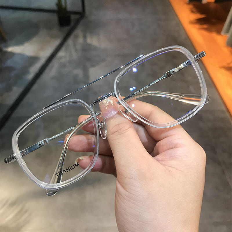 【可開發票】克羅心潮百搭眼鏡框新品超輕純鈦復古個性雙梁眼鏡架可配近視