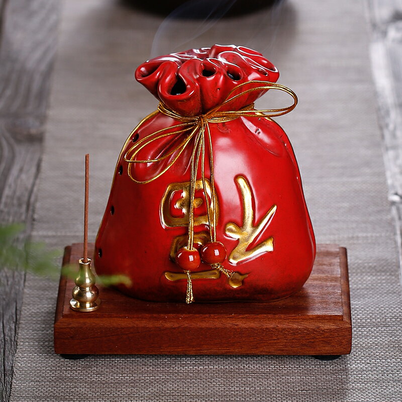 新中式陶瓷創意福袋盤香爐家居客廳書房檀香沉香線香兩用桌面擺件
