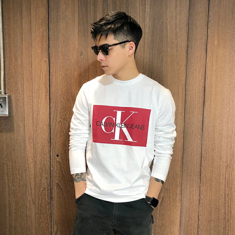 美國百分百【全新真品】Calvin Klein 長袖T恤 CK 薄長T T-shirt logo 白色 S號 AS25