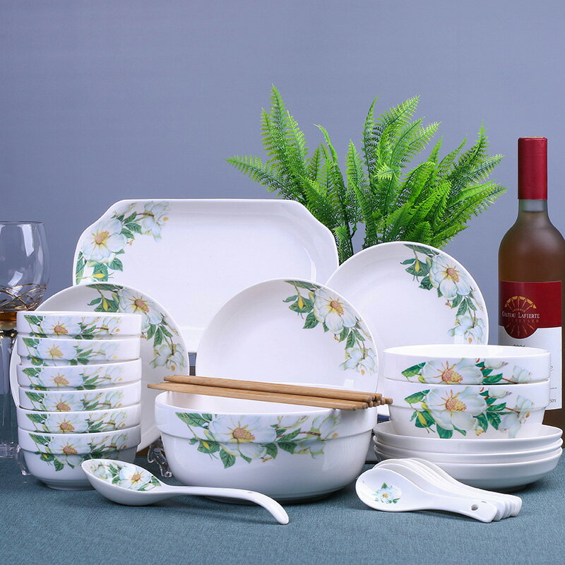 碗碟套裝35頭陶瓷餐具家用中式吃飯大湯碗魚盤子組合泡面碗筷套裝