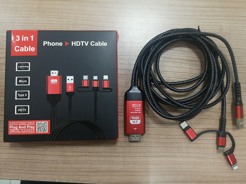 臺灣現貨：通用HDMI三合一高清2K手機同屏線 蘋果 安卓 type-c手機視頻線投影到電視 0