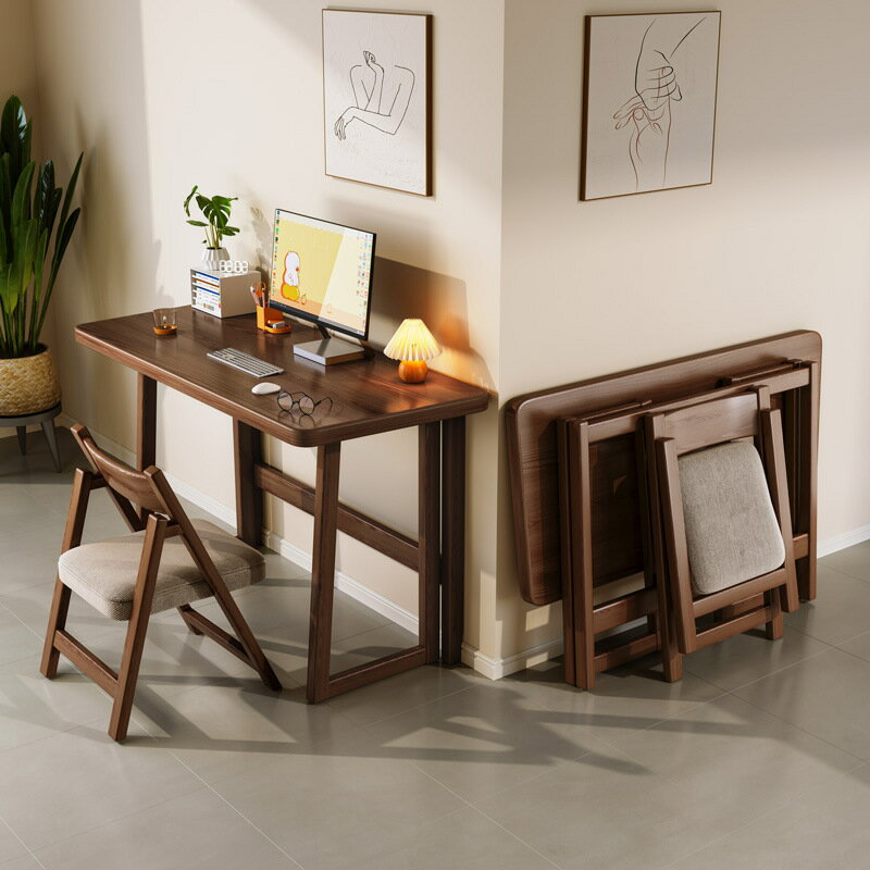 電腦桌 電腦臺 家用臥室床邊書桌子實木小戶型簡易可折疊學生學習桌寫字桌