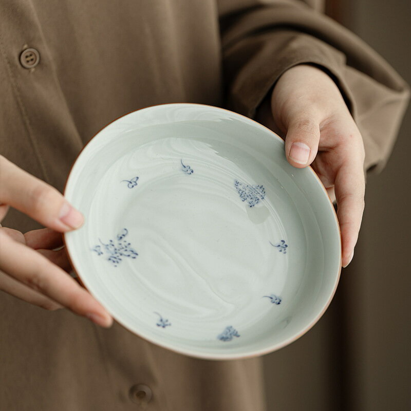 仿古青花橘子花壺承養壺隔熱墊陶瓷幹泡盤茶承功夫茶具茶道零配件