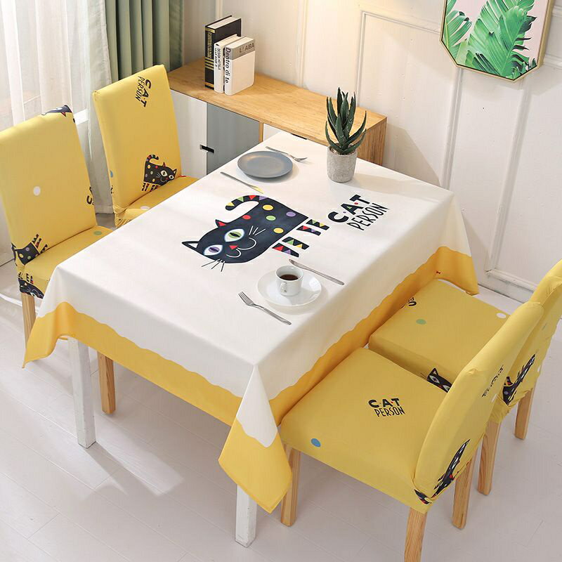 餐桌椅套通用套裝北歐簡約棉麻桌布防水卡通茶几布彈力椅子套家用