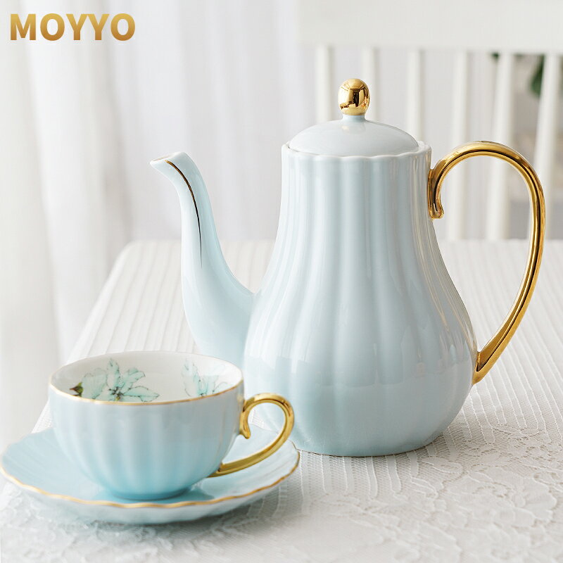 moyyo莫蘭迪色咖啡具茶壺杯碟套裝馬卡龍粉紅藍黃紫彩色下午茶具