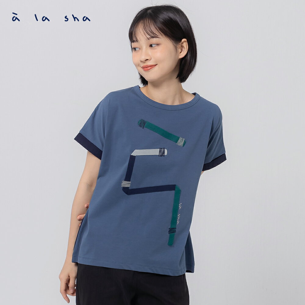 à la sha  LOGO異材質拼接T 0