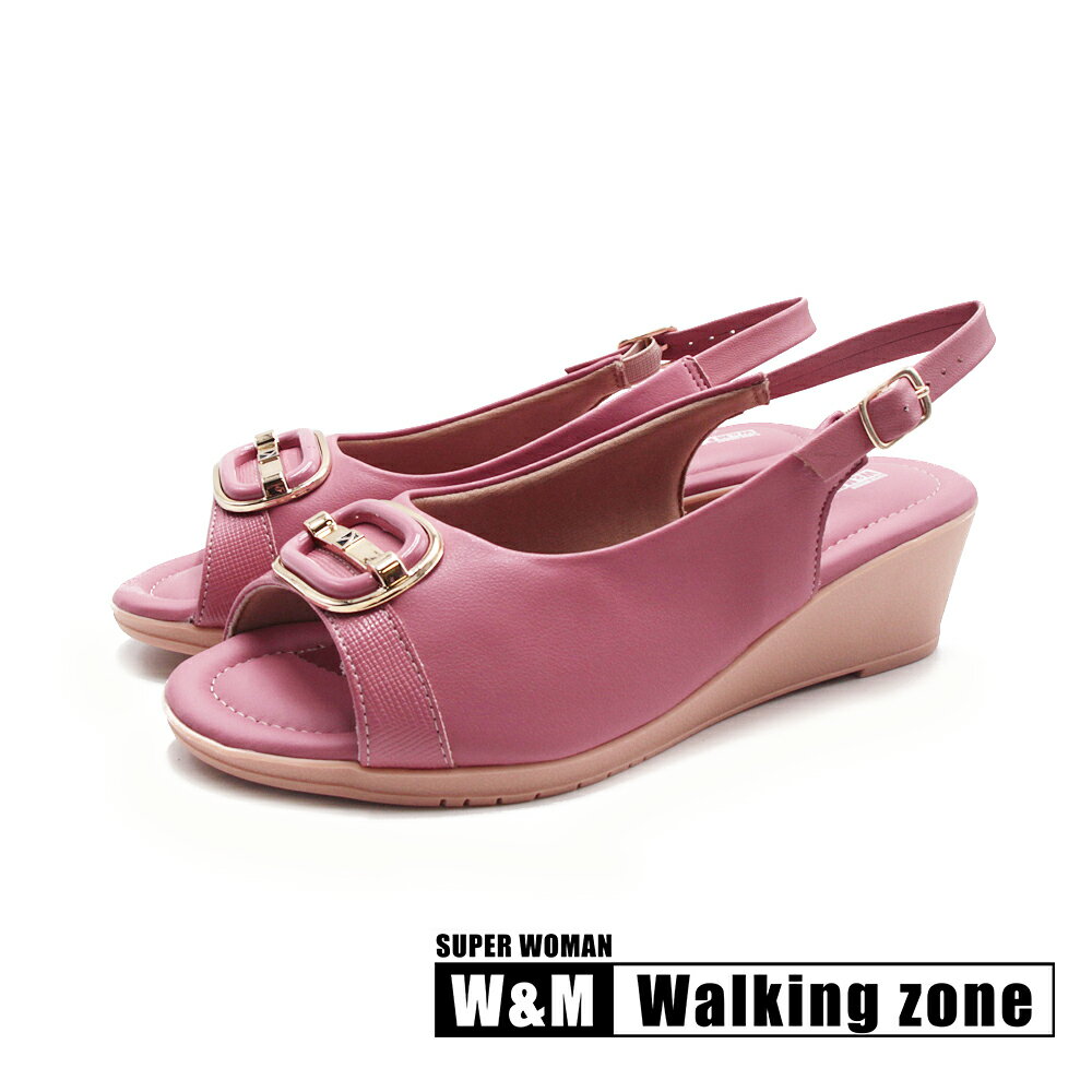 WALKING ZONE WIDE FIT露趾楔型休閒涼鞋 女鞋-紫粉