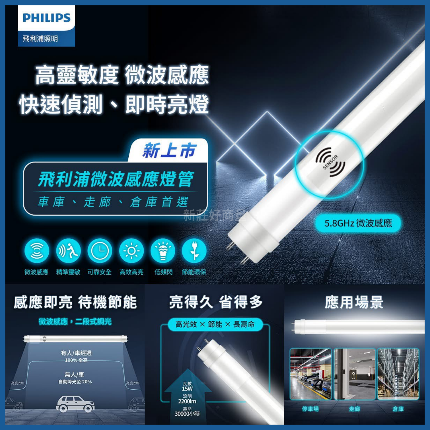 【10入】飛利浦 PHILIPS 微波感應燈管 1年保固 授權經銷商 T8燈管 4尺 15W 停車場 車庫 工廠  好商量~【領券滿額再折千12/31止】