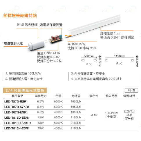 舞光 LED 高光效節標燈管 T8 2尺6.5W 4尺13W 10入組 節能標章 燈管 節標燈管 2尺 4尺 高光效燈管 T8燈管 2