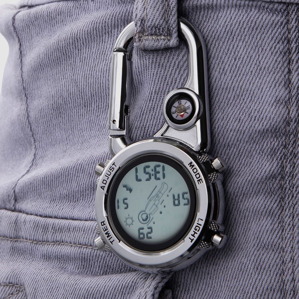 男士手錶 便攜太空人電子裱登山扣裱戶外運動掛裱工作學習護士用裱帶指南針-快速出貨
