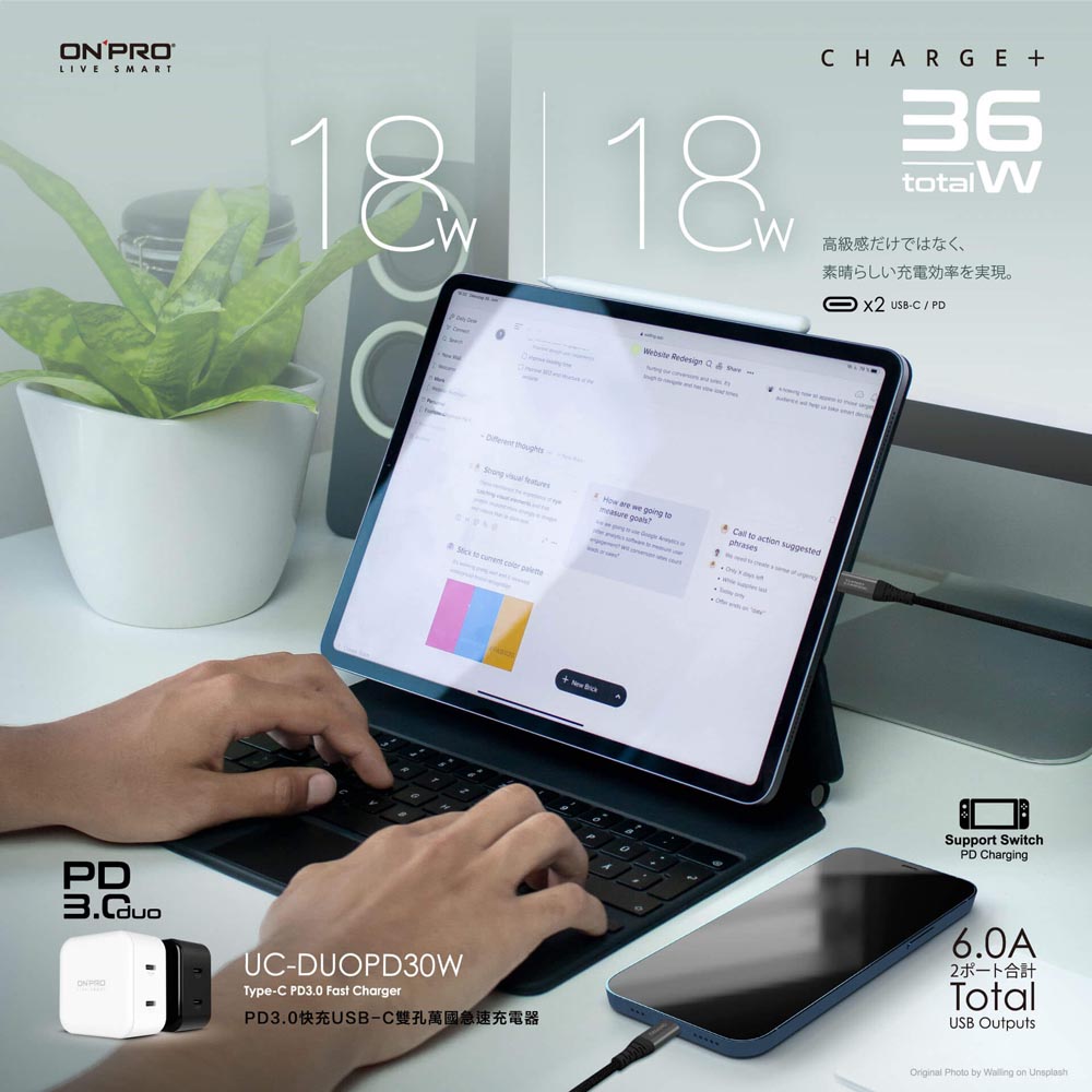 ONPRO 雙孔Type-C萬國急速USB充電器 UC-DUOPD30W 4