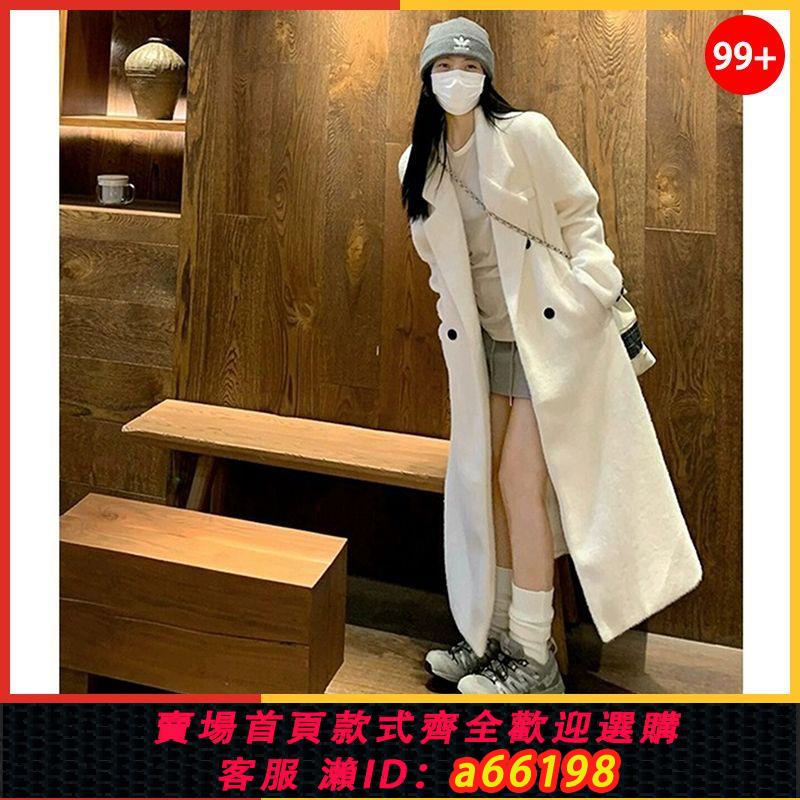 【臺灣公司 可開發票】羽絨服內膽白色毛呢大衣女仿水貂絨2024冬季新款加厚過膝呢子外套