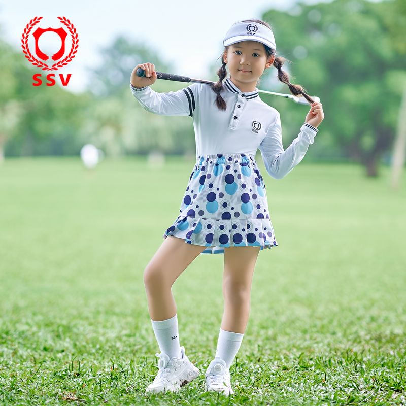 高爾夫服裝女長袖童裝短裙印花上衣GOLF套裝衣服親子T恤polo衫翻