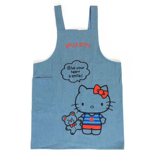 大賀屋 日貨 Hello Kitty 圍裙 牛仔布 三麗鷗 家居服飾 生活用品 日式雜貨 正版 J00030723