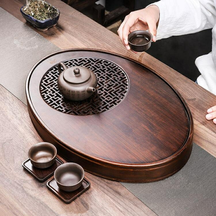 茶盤 家用竹制小型茶台托盤排水瀝儲水式干泡盤茶具橢圓形茶海茶台 開發票免運