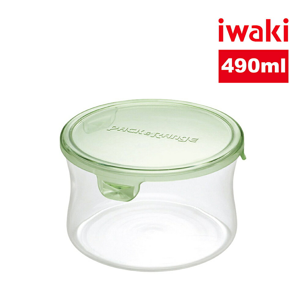【iwaki】日本耐熱玻璃圓形微波保鮮盒490ml-綠