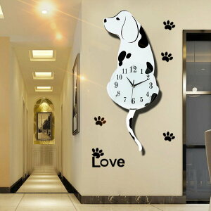 狗狗鐘表掛鐘客廳創意現代簡約時尚表家用臥室可愛石英時鐘免打孔