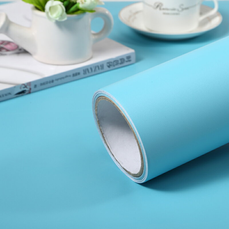 加厚純色貼紙自粘墻紙素色天藍色背景即時貼家具翻新防水壁紙