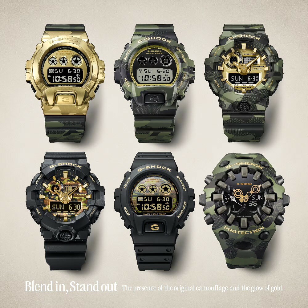 CASIO卡西歐 G-SHOCK GA-700 系列 GA-700CF-1A  金色迷彩雙顯時尚腕錶  黑色 53.4mm｜樂天領券現折★全館特惠中★指定刷卡回饋10% 5