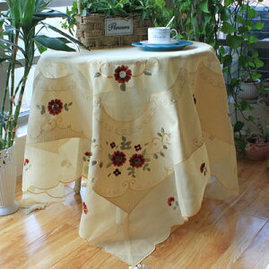 家紡歐式田園刺繡花卉家用方桌布茶幾布電視圓桌防塵蓋布裝飾巾