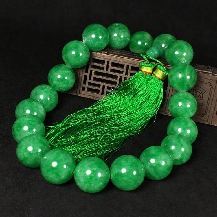 古玩仿古老珠子翡翠幹青念珠手鏈老玉石陽綠翡翠圓珠18子佛珠手串