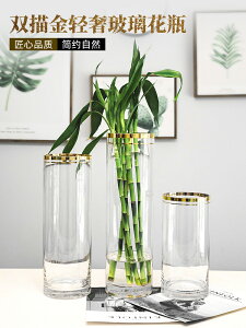 輕奢花瓶透明玻璃擺件創意簡約直筒客廳插花富貴竹馬醉木寬口家用