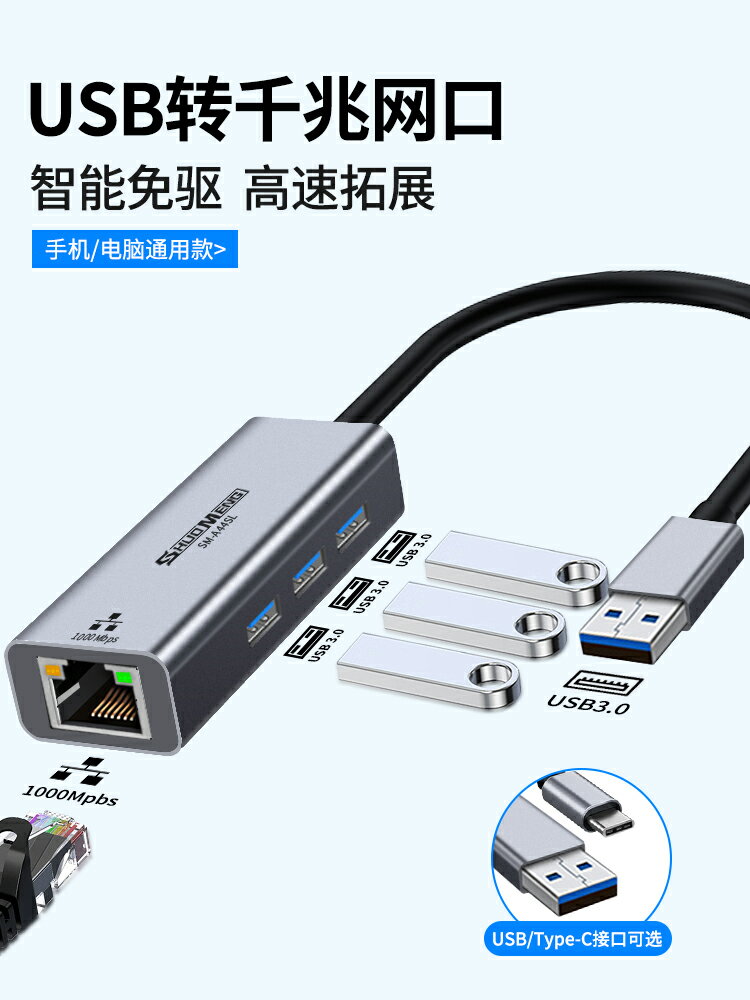 usb轉網線接口拓展塢適用平板手機筆記本電腦通用擴展typec轉網口switch千兆網絡轉換器