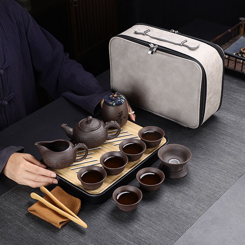 旅行功夫茶具小套裝家用簡約宜興紫砂泡茶壺戶外便攜整套茶具定制