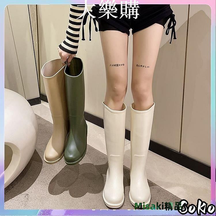 現貨：????雨鞋 雨靴 防滑雨鞋 防水鞋 外穿防水雨靴中高筒雨靴百搭英倫水鞋厚底舒適防滑 洋氣雨鞋女耐磨膠鞋-Misaki精品