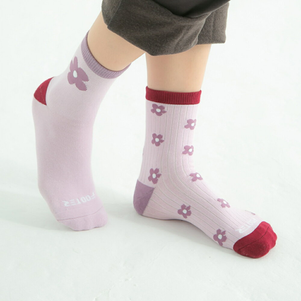 FOOTER 百花齊FUN不對稱襪 除臭襪 小腿襪 花襪 韓襪(女-N239) 4