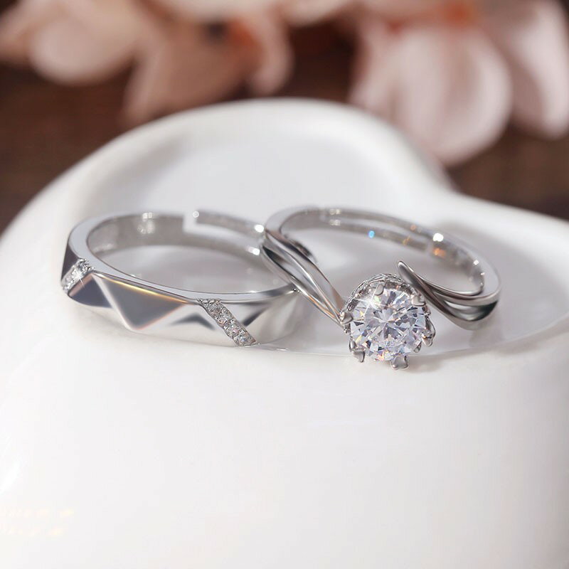 戒指 開口戒指 女戒指 情侶婚禮仿真開口排鑽鑽戒戒指女婚戒對戒假結婚一對小眾設計調節『ZW6496』 | 成名在望直營店 | 樂天市場Rakuten