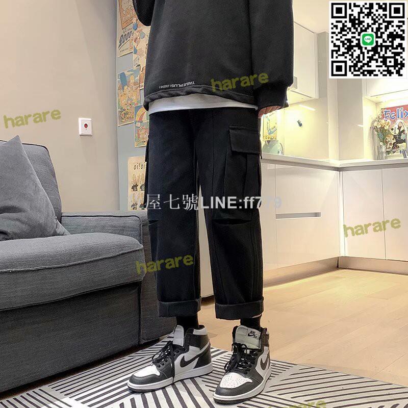 【貨屋七號】s-3xl大尺碼工作褲休閒長褲鬆緊帶休閒褲多口袋寬鬆束腳褲日系韓版百搭縮口褲長褲 耐磨透氣工作褲哈倫褲加大尺碼男生褲