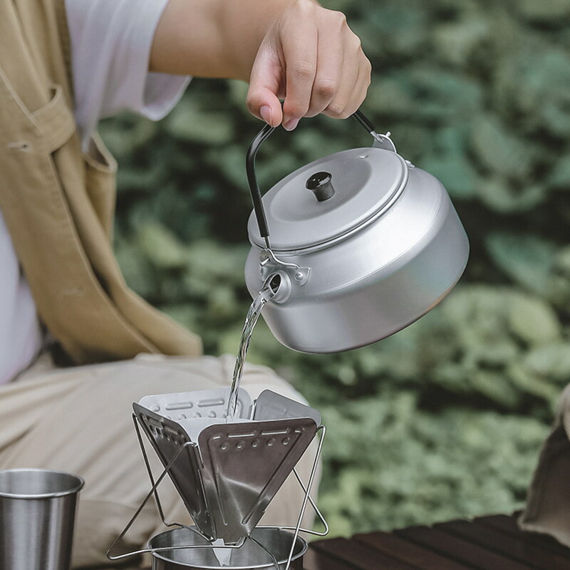 戶外鋁合金燒水壺野營超輕便攜咖啡壺露營不鏽鋼加長水嘴08L茶壺