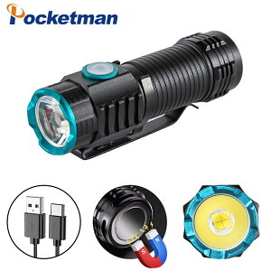 PocketmanXhp50 強力 LED 手電筒便攜式迷你手電筒 USB 可充電帽子夾燈帶尾磁野營釣魚燈