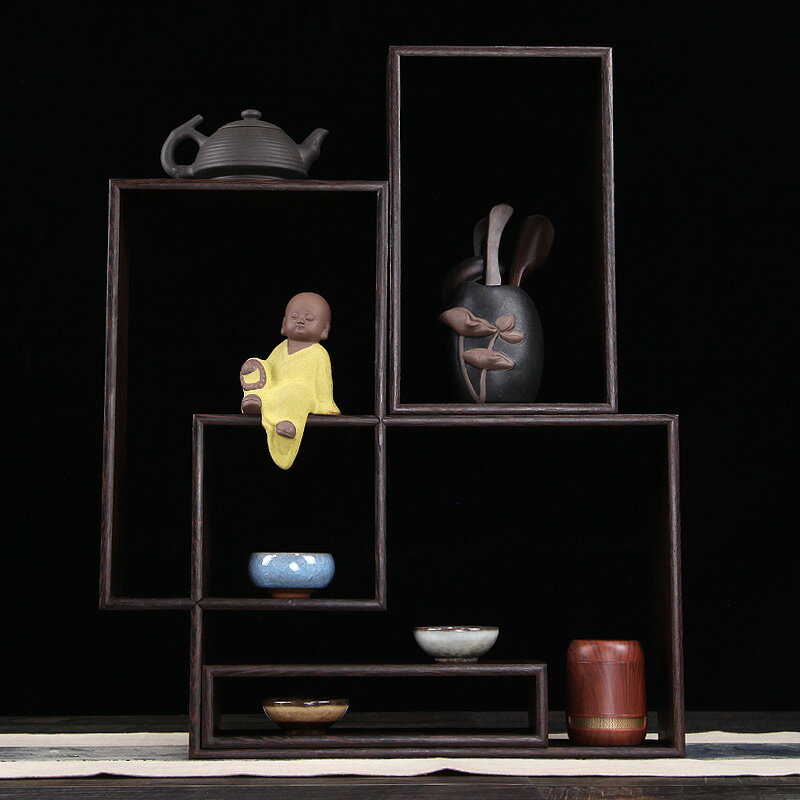 雞翅木博古架現代簡約中式茶具架小多寶閣茶壺架茶葉展示架置物架