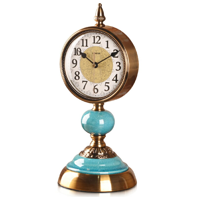 麗盛歐式復古陶瓷床頭座鐘擺件客廳時鐘臥室金屬坐鐘靜音石英鐘表