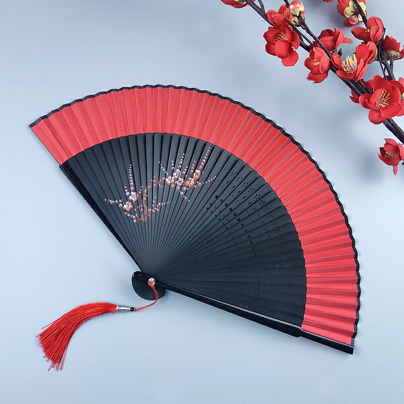 扇子古風摺扇中國風紅色古代漢服舞蹈扇酒吧蹦迪好開合順滑折疊扇