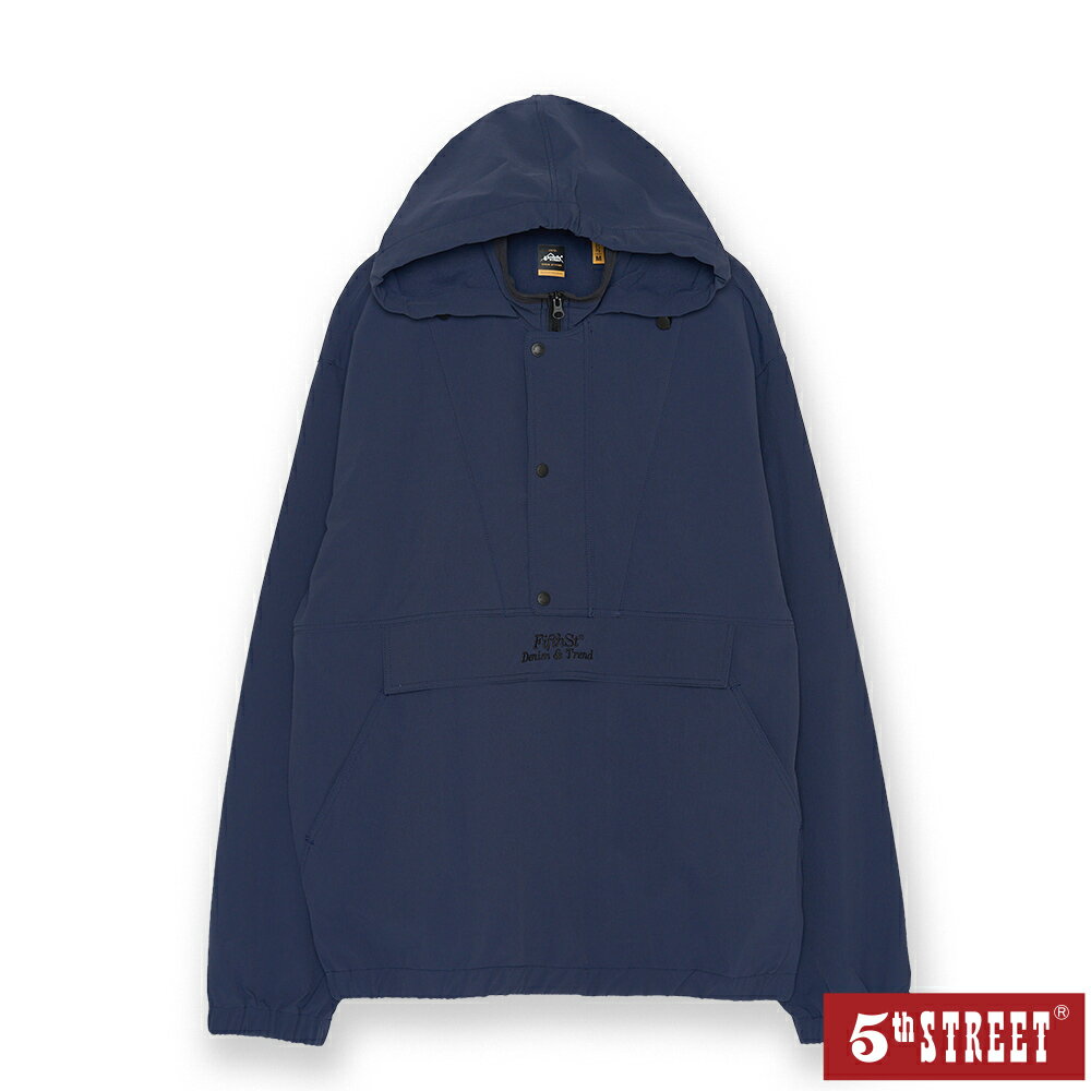 男裝 帽T 長袖 工裝 TEE 尼龍 半開襟 連帽T恤 上衣 丈青 (530187) 【5th STREET】【年貨節全館390起】 治裝激推 最高折426